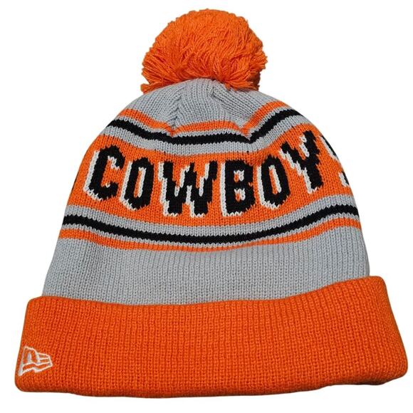 New Era Oklahoma State Cowboys Beanie Hat Orange OSU Pistol Pete Pom Pom Knit - Picture 2 of 10